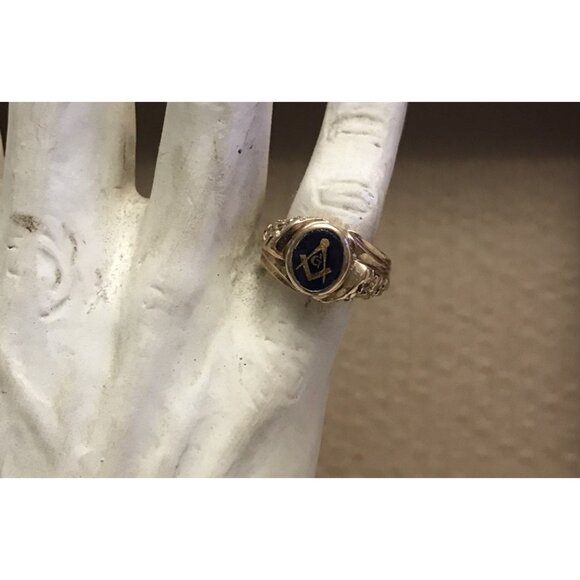 Vintage 14k Yellow Gold Blue Stone Masonic Ring Mason  Vintage  7 Grams Size 9 - Picture 11 of 12